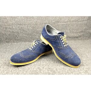 Johnston Murphy Suede Sheepskin Wingtip Oxford Shoes Ellington Blue Men 12M Flex